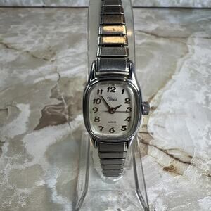 Vintage Timex Women's Watch Silver Tone Case and Stretch Band BA Cell UNTESTED